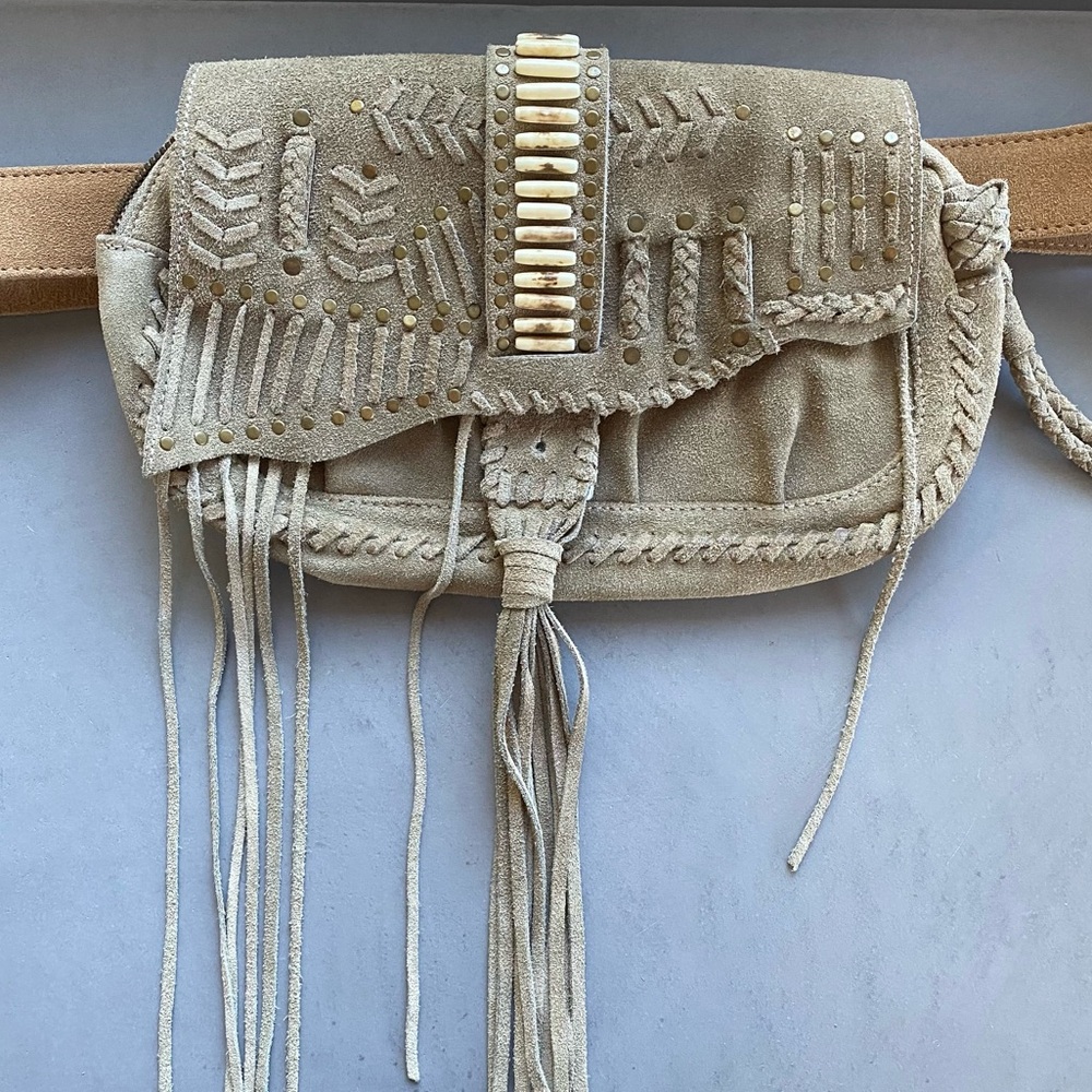Vintage All Saints Suede Fringe Chepi Waist Bag free people western belt biker